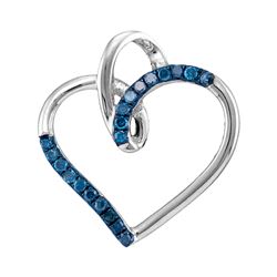 0.15 CTW Blue Color Diamond Heart Pendant 10KT White Gold - REF-10F5N