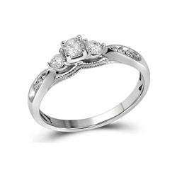 0.38 CTW Diamond 3-stone Bridal Engagement Ring 10KT White Gold - REF-40M4H