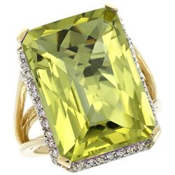 Natural 15.06 ctw Lemon-quartz & Diamond Engagement Ring 10K Yellow Gold - REF-57Z2Y