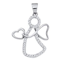 0.12 CTW Diamond Guardian Angel Heart Pendant 10KT White Gold - REF-10W5K