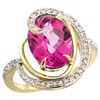 Natural 6.53 ctw pink-topaz & Diamond Engagement Ring 14K Yellow Gold - REF-72M8H