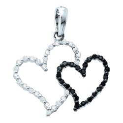 0.20 CTW Black Color Diamond Double Contrast Heart Pendant 14KT White Gold - REF-14W9K