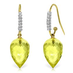 Genuine 18.18 ctw Lemon Quartz & Diamond Earrings Jewelry 14KT Yellow Gold - REF-46F7Z