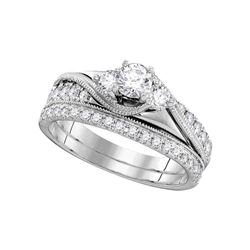 0.88 CTW Diamond 3-Stone Bridal Engagement Ring 14KT White Gold - REF-134H9M