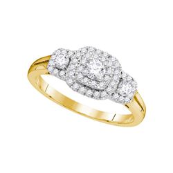 0.51 CTW Diamond Solitaire Double Halo Bridal Engagement Ring 14KT Yellow Gold - REF-71H3M