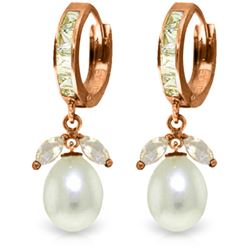 Genuine 10.30 ctw White Topaz & Pearl Earrings Jewelry 14KT Rose Gold - REF-56Z7N