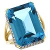 Natural 15.06 ctw Swiss-blue-topaz & Diamond Engagement Ring 14K Yellow Gold - REF-81H9W