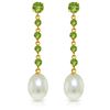 Genuine 10 ctw Peridot & Pearl Earrings Jewelry 14KT White Gold - REF-32R4P