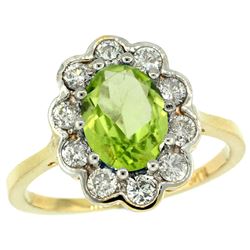 Natural 2.73 ctw Peridot & Diamond Engagement Ring 14K Yellow Gold - REF-82R2Z