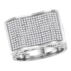 0.83 CTW Mens Pave-set Diamond Rectangle Concave Cluster Ring 10KT White Gold - REF-71Y9X
