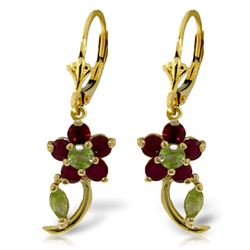 Genuine 1.72 ctw Peridot & Ruby Earrings Jewelry 14KT Yellow Gold - REF-49T8A