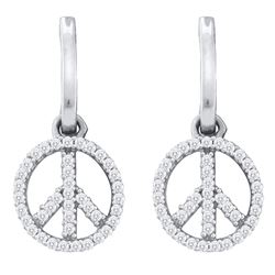0.25 CTW Diamond Peace-sign Dangle Earrings 10KT White Gold - REF-22K4W