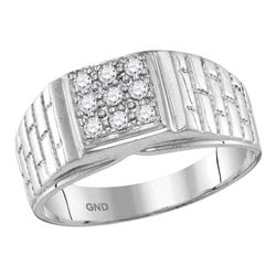 0.25 CTW Mens Diamond Square Cluster Brick Ring 10KT White Gold - REF-33M8H