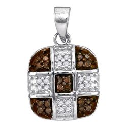 0.20 CTW Cognac-brown Color Diamond Square Cross Pendant 10KT White Gold - REF-13M4H