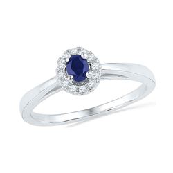 0.30 CTW Oval Created Blue Sapphire Solitaire Diamond Ring 10KT White Gold - REF-13M4H