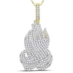 1.56 CTW Mens Diamond Praying Hands Charm Pendant 10KT Yellow Gold - REF-101N9F