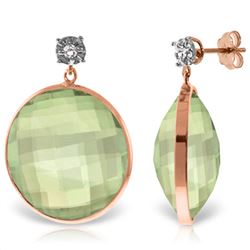 Genuine 36.06 ctw Green Amethyst & Diamond Earrings Jewelry 14KT Rose Gold - REF-87V5W