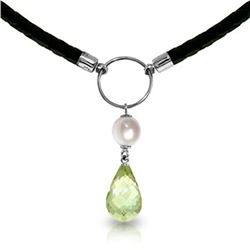 Genuine 7.5 ctw Green Amethyst & Pearl Necklace Jewelry 14KT White Gold - REF-52W9Y