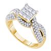 Image 1 : 0.99 CTW Princess Diamond Cluster Bridal Engagement Ring 14KT Yellow Gold - REF-104F9N