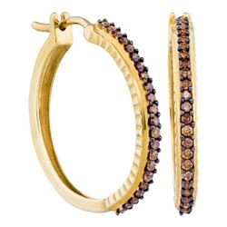 0.50 CTW Cognac-brown Color Diamond Single Row Hoop Earrings 10KT Yellow Gold - REF-37W5K