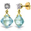 Genuine 17.56 ctw Blue Topaz & Diamond Earrings Jewelry 14KT Yellow Gold - REF-48H3X