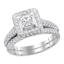 1.25 CTW Princess Diamond Halo Bridal Engagement Ring 14KT White Gold - REF-172M4H
