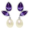Genuine 16 ctw Pearl & Amethyst Earrings Jewelry 14KT White Gold - REF-42Y2F