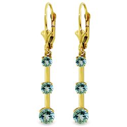 Genuine 2.5 ctw Blue Topaz Earrings Jewelry 14KT Yellow Gold - REF-39N3R