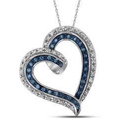 0.20 CTW Blue Color Diamond Outline Heart Pendant 10KT White Gold - REF-14H9M