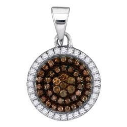 0.33 CTW Cognac-brown Color Diamond Circle Cluster Pendant 10KT White Gold - REF-19Y4X