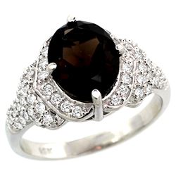 Natural 2.92 ctw smoky-topaz & Diamond Engagement Ring 14K White Gold - REF-102W7K