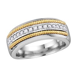 0.37 CTW Mens Pave-set Diamond Yellow-tone Rope Wedding Ring 10KT White Gold - REF-48X7Y