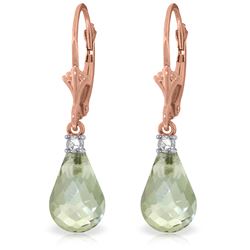 Genuine 4.6 ctw Green Amethyst & Diamond Earrings Jewelry 14KT Rose Gold - REF-30W2Y