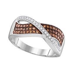 0.33 CTW Cognac-brown Color Diamond Crossover Ring 10KT White Gold - REF-26F9N