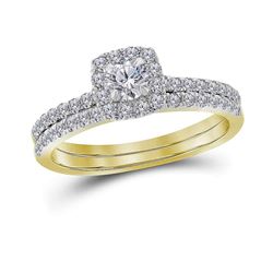 0.75 CTW Diamond Halo Bridal Engagement Ring 14KT Yellow Gold - REF-89W9K