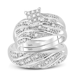 0.25 CTW Diamond Cluster Mens Matching Trio Bridal Ring 10KT White Gold - REF-30K2W