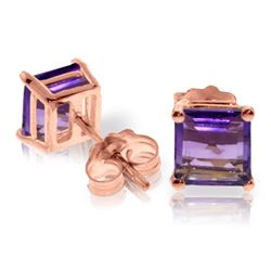 Genuine 1.75 ctw Amethyst Earrings Jewelry 14KT Rose Gold - REF-24P3H