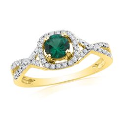 0.70 CTW Created Emerald Solitaire Diamond Ring 10KT Yellow Gold - REF-22Y4X