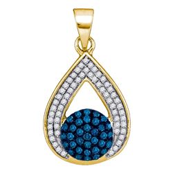 0.33 CTW Blue Color Diamond Teardrop Cluster Pendant 10KT Yellow Gold - REF-22W4K