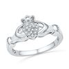 Image 1 : 0.06 CTW Diamond Claddagh Hands & Heart Cluster Ring 10KT White Gold - REF-19F4N