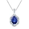 1.73 CTW Oval Created Blue Sapphire Solitaire Diamond Pendant 10KT White Gold - REF-19Y4X