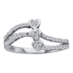 0.25 CTW Diamond Triple Trinity Heart Openwork Ring 14KT White Gold - REF-20H9M