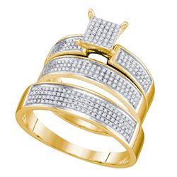 0.53 CTW His & Hers Diamond Cluster Matching Bridal Ring 10KT Yellow Gold - REF-52K4W