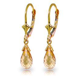 Genuine 2.5 ctw Citrine Earrings Jewelry 14KT Yellow Gold - REF-20T8A