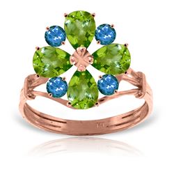 Genuine 2.43 ctw Peridot & Blue Topaz Ring Jewelry 14KT Rose Gold - REF-48P3H