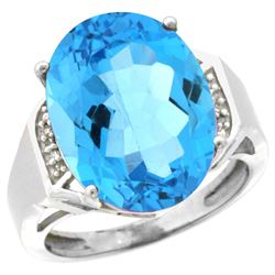 Natural 11.02 ctw Swiss-blue-topaz & Diamond Engagement Ring 14K White Gold - REF-65W8K