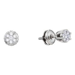 0.15 CTW Diamond Small Flower Cluster Screwback Earrings 14KT White Gold - REF-19Y4X