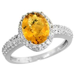 Natural 1.91 ctw Whisky-quartz & Diamond Engagement Ring 14K White Gold - REF-40N5G