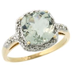 Natural 3.92 ctw Green-amethyst & Diamond Engagement Ring 10K Yellow Gold - REF-26A7V