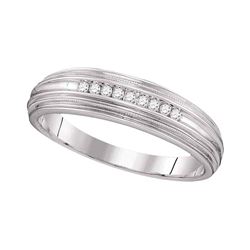 0.09 CTW Mens Diamond Ridged Edges Wedding Anniversary Ring 10KT White Gold - REF-19M4H